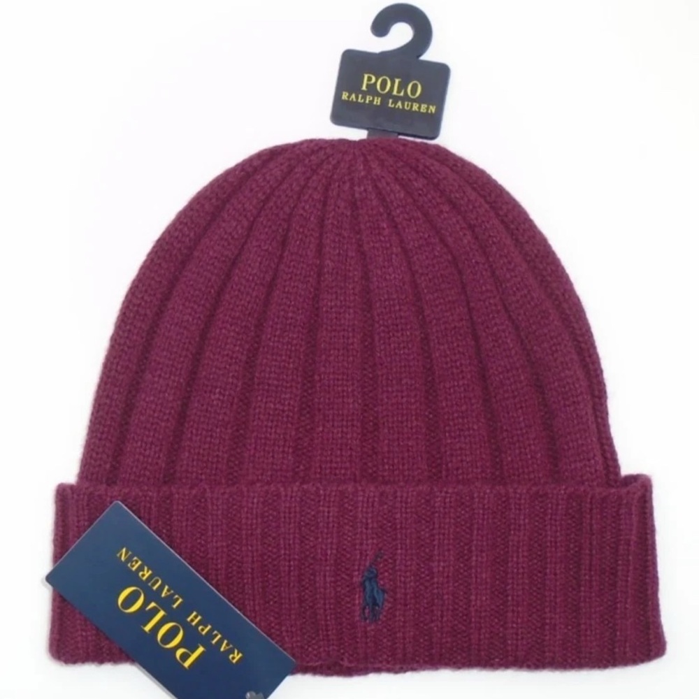 POLO RALPH LAUREN RIBBED CUFFED PONY BEANIE HAT WOOL BLEND WINTER CAP MENS